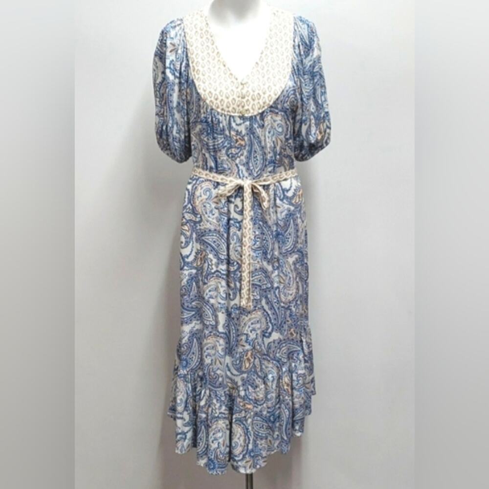 Lucky Brand Midi Dress Women's Small Boho Paisley Cottegecore